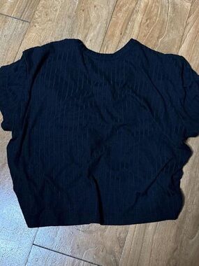 Classic Black Ribbed Women's Top - Casual Short Sleeve